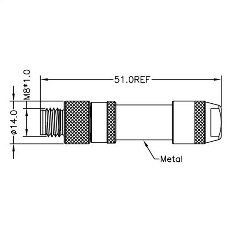 M8 3pins A code male straight metal assembly connector,shielded,brass with nickel plated housing,suitable cable outer diameter 3.5mm-5.0mm